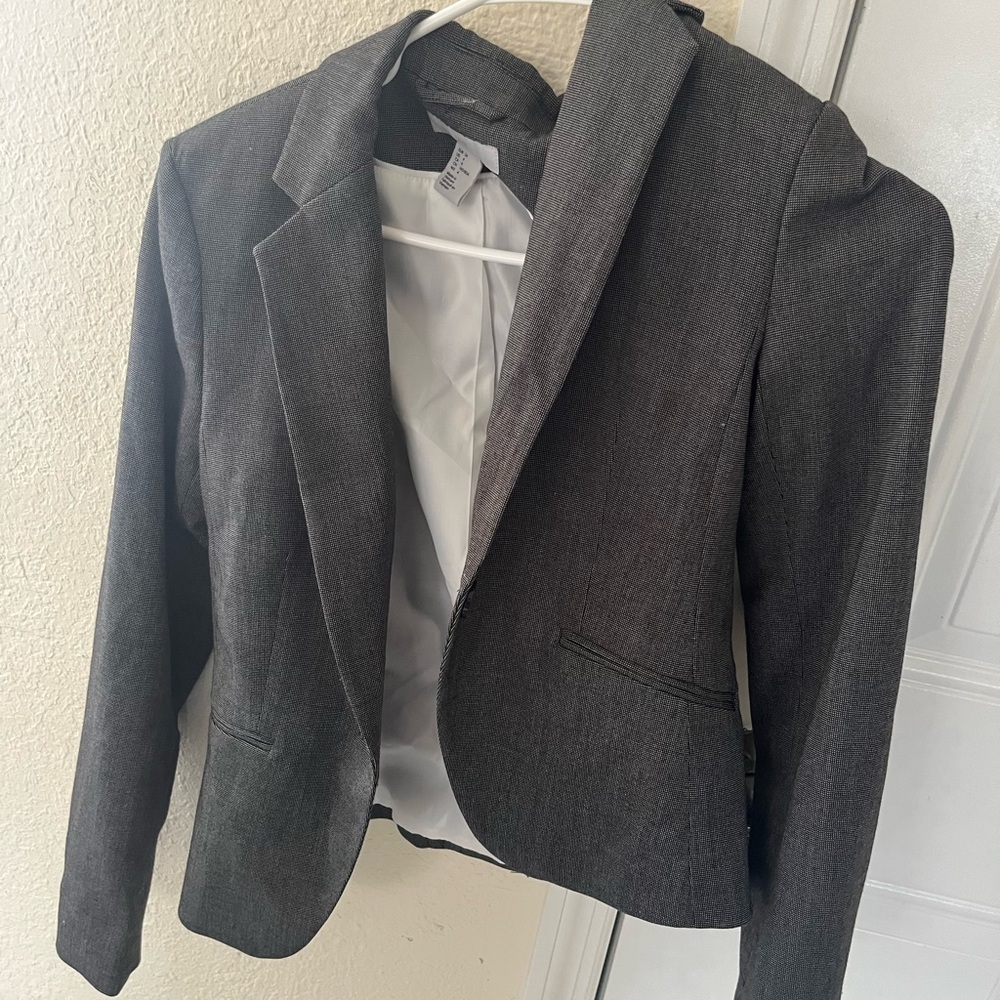 H&M Black & White Textured Women's Blazer